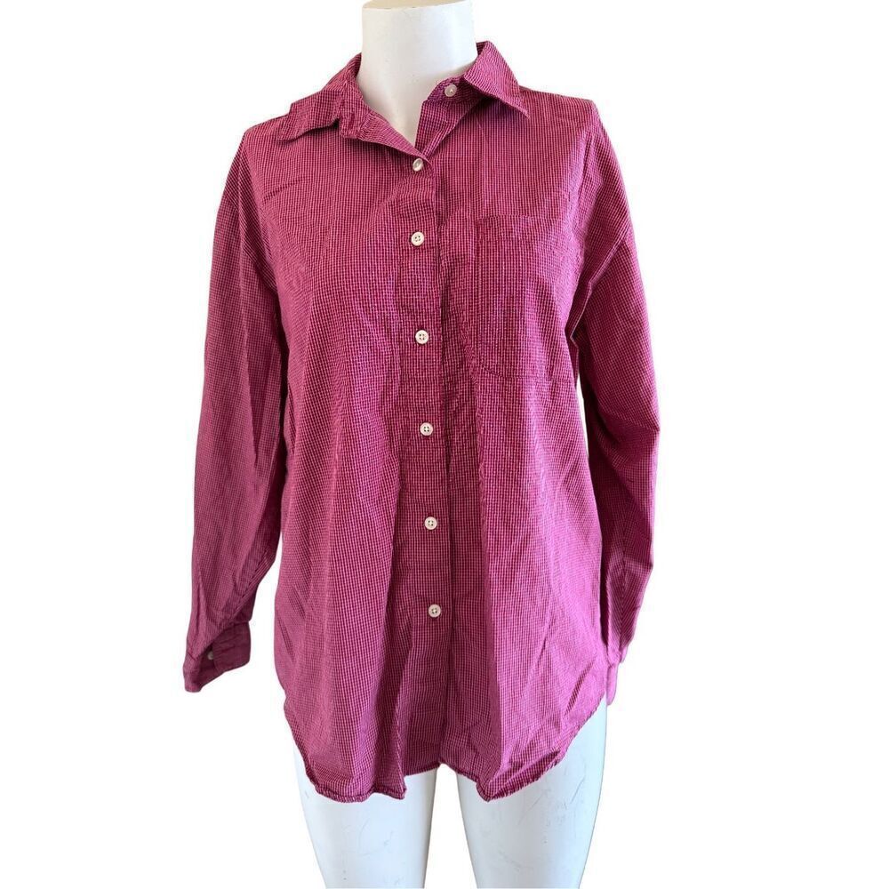 Merona medium Coral plaid red button-up collared 100% cotton long sleeve shirt